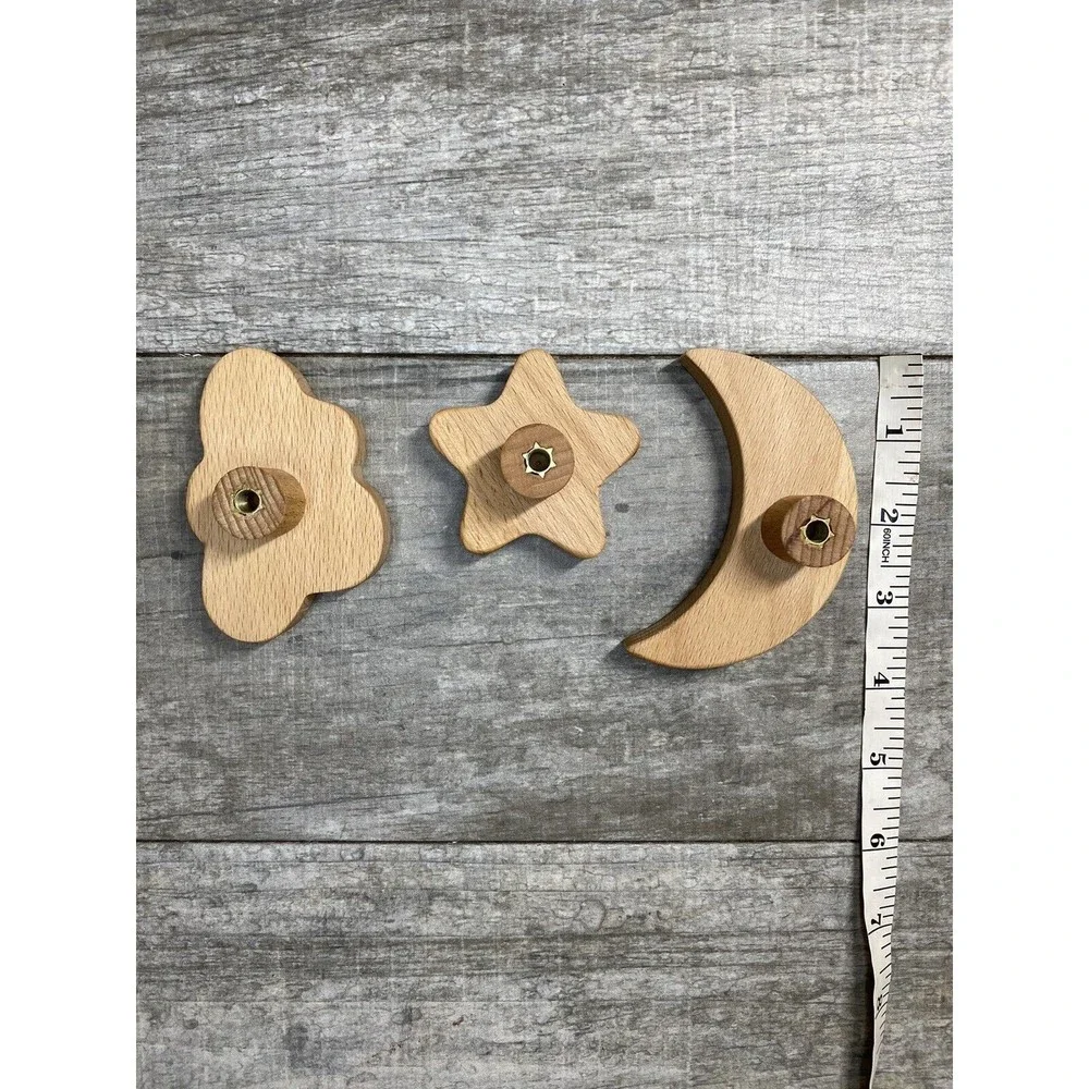 Moon Star Cloud Wall Hooks for Nursery, Boho Nursery Decor, Natural Wood Hooks